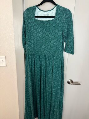 Women's Teal Printed Maxi Dress with Scoop Neck